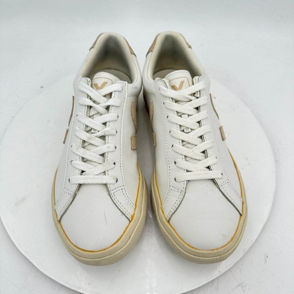 VEJA Esplar Women Size 7 White Leather Tan V Logo Lace Up Sneakers - Picture 3 of 11